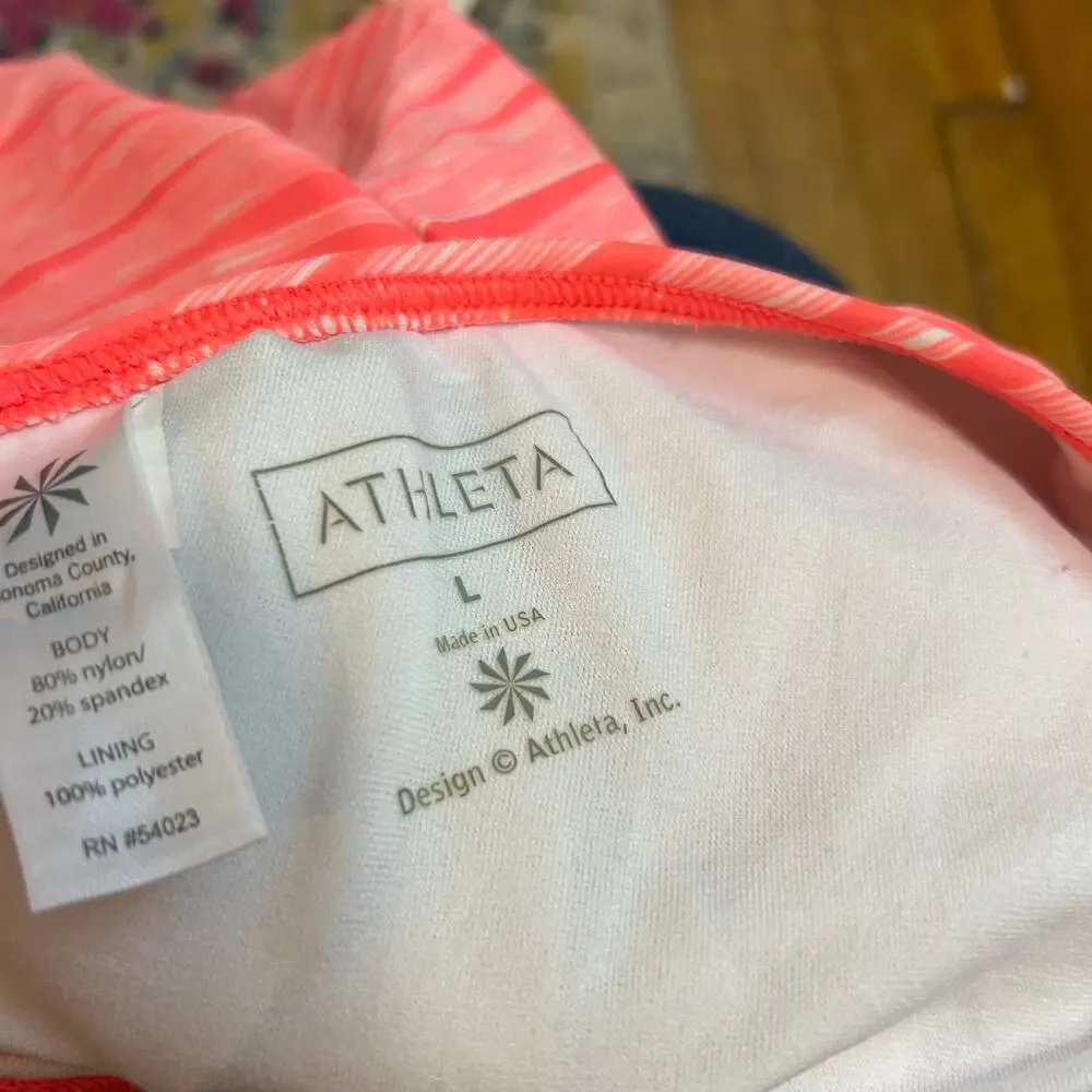 Athleta Ariel Strappy Cut Out One Piece Swimsuit Womens Large Orange Coral Beach